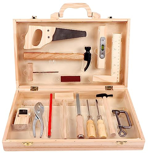 Kinder Werkzeugkasten aus Holz ab 3 Jahre - Werkzeugkoffer Mit Zubehör, Holzspielzeug, Motorikspielzeug - Geschenk für 3-6 Jährige