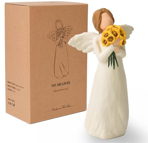 NANAOUS Sonnenblumen Geschenke für Frauen, Schutzengel Statue, Engels Figuren, Frau mit Sonnenblumen Figuren für Erntedankfest, Muttertag oder Geburtstag