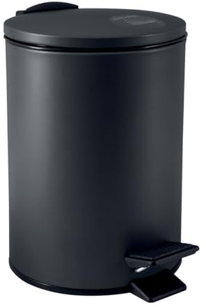 Spirella Kosmetikeimer 3L Schwarz Edelstahl mit Absenkautomatik, Anti-Fingerabdruck, Softclose, großem Fußpedal, leicht zu reinigen – Elegantes Design für Bad oder Küche, Maße 25x16,8x16,8 cm, Swartz