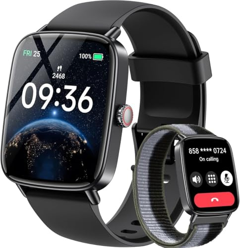 Gydom Smartwatch Herren mit Telefonfunktion 1.85 HD 2 Armbänder Fitnessuhr Fitness Tracker Herzfrequenz/SpO2/Schlafmonitor/IP68 Wasserdicht Sportuhr Schrittzähler Uhr für Samsung Android iOS Schwarz