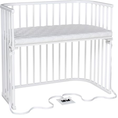 babybay Boxspring XXL Beistellbett, GS-geprüft, weiß lackiert, mit Matratze | XXL-Liegefläche für hohe Boxspringbetten, massive Buche, stufenlos höhenverstellbar, am Elternbett befestigt & mitwachsend