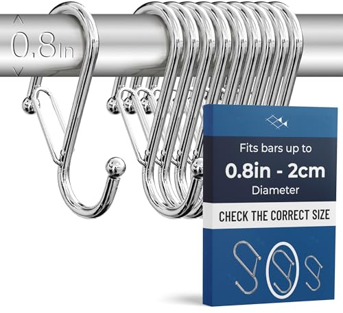 Blau Marité 10 Stück robuste S-Haken aus Metall, rutschfeste S-Haken mit Sicherheitsverschluss. Für Stangen bis zu 2 cm Durchmesser. Für Schränke, Bad, Küche und Garten. (MTL, Silber)
