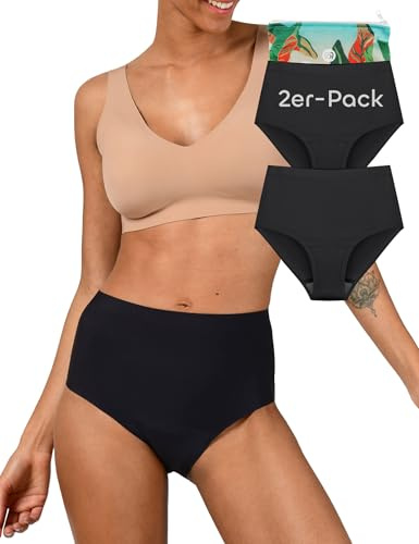 BeMee Daytime Seamless High Waist Hipster, hauchdünner Periodenunterwäsche, Nahtlose Menstruationsunterwäsche, auslaufsicher, schadstoff-frei bei mittelstarker Blutung, schwarz, Größe M, Doppelpack