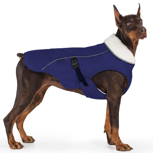 EMUST Winterhundemantel, wasserdicht, verstellbarer Hundemantel, für kleine/mittlere bis große Hunde, für den Winter, Blau, L
