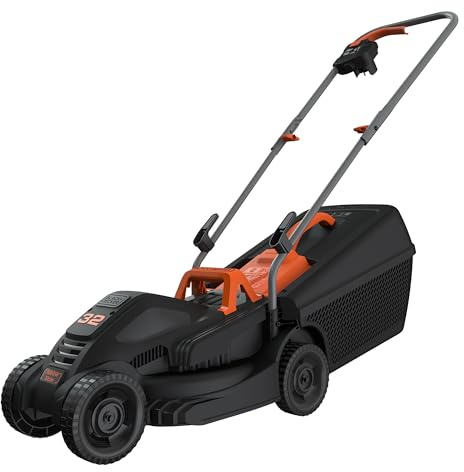 BLACK+DECKER 1000W Leichter, 32 cm breiter Elektro-Rasenmäher mit 3 verstellbaren Höhen und 30-Liter-Grasfangkorb, BEMW351-QS