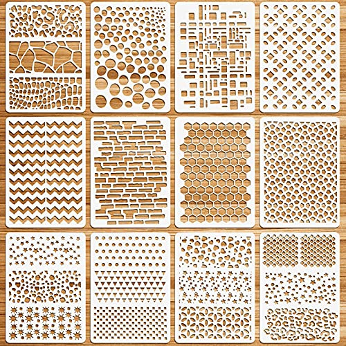 OOTSR 12 Stück Schablonen Set, Zeichnung Malschablonen DIY Schablonen, Wiederverwendbar Kunststoff Schablone Vorlagen für Holz, Boden, Möbel Wandgestaltung, Scrapbooking Handwerk Deko