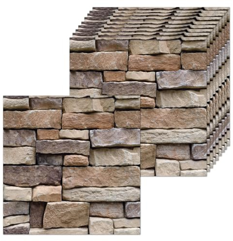 YapitHome 10 Stücke 3D Wandpaneele Selbstklebende Ziegel Tapete, 30x30cm Wasserfest Steinoptik Wandsticker für Badezimmer,Wohnzimmer,Küche,Schlafzimmer