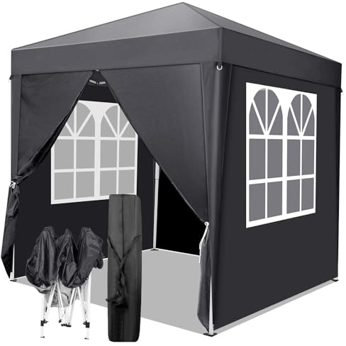 TactFire Pavillon 2x2 m,Faltpavillon 420D Oxford,4 Seitenteilen,Grau | Wasserdicht Stabil Winterfest UV Schutz 50+,Gartenpavillon Höhenverstellbar,Partyzelt,Gartenzelt,Für Garten Camping,Outdoor