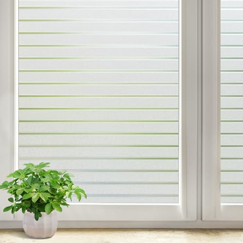 DOWELL Fensterfolie Sichtschutzfolie Streifen Fenster Sichtschutz Statische Haftung Blickdicht Klebefolie Milchfolie Selbstklebend Milchglasfolie Blickschutz Folie für Büro Bad Duschkabine 44.5x200cm