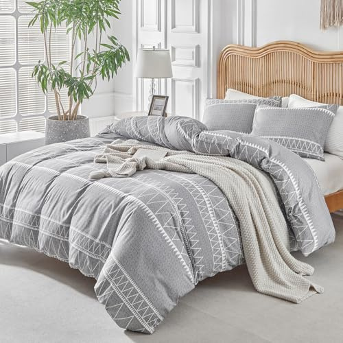 Lekesky Bettwäsche 200x220, Bettwäsche 3teilig Bettbezug, Bohème Stil Bettbezug 200x220 cm Mikrofaser mit Kopfkissenbezug mit Reißverschluss 80x80cm*2, Grau