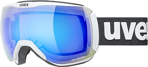 uvex downhill 2100 CV - kontrastverstärkende Skibrille mit schmalem Rahmen und extra weitem Sichtfeld für Damen und Herren - white matt/blue-green - one size