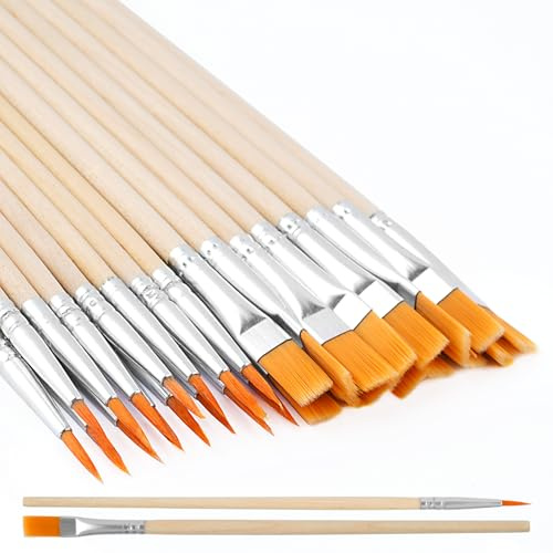 30 Stück Pinsel Set,15 Flache und 15 Runde Kleine Holzpinsel für Kinder | Für Acryl Wasserfarbe Öl, sicher für Kinder, leicht zu reinigen, ideal für Anfänger