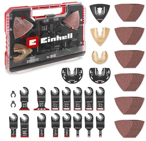 Original Einhell XXL-CASE 70-tlg. Multitool-Set (BiM/CrV-Tauchsägeblätter, HCS/HM/BiM-Halbrund-Sägeblätter, HM-Delta-Raspel, Delta-Trägerplatte, Schleifpapier, Dremel-Adapter)