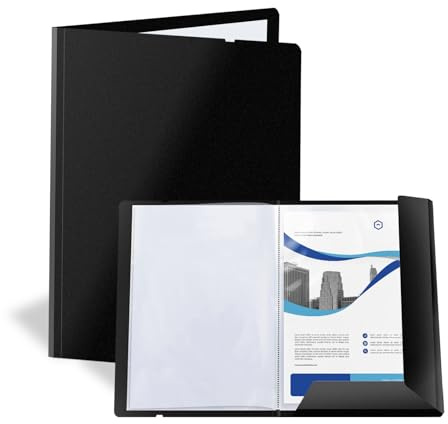 FRETONBA Präsentationsmappe A4, Zeugnismappe A4 mit 30 Klarsichthüllen, Zeugnissmappe mit Gummiband, Sichtbuch, Präsentationsbuch für Urkundenmappe, Notenmappe, Rezeptordner, Ordner, Schwarz