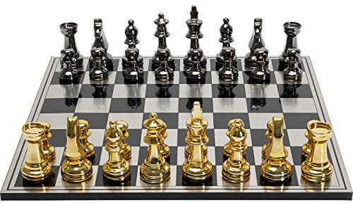 Kare Design Deko Objekt Chess, Silber/Gold, 60x60 cm, Schachbrett, Schachspiel, mit Spielfiguren, XL, Wohnzimmer