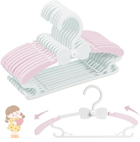 Kleiderbügel Kinder，20 Stück 29-37CM Mitwachsende Kinderkleiderbügel Stapelbare Baby Kleiderbügel mit Hosenständer Platzsparend Kinderbügel rutschfeste Kunststoff Baby Bügel(Rosa)