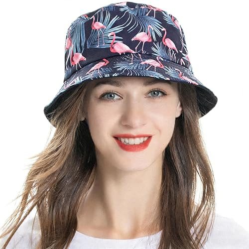 ZLYC Männer Frauen Sommer Fischerhüte Obst Hut, Flamingo Marineblau, One Size