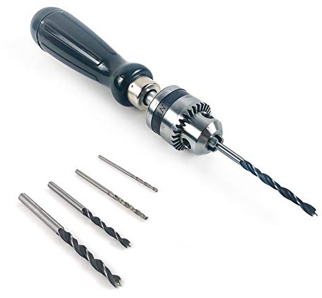 QWORK® Hand Drill Set, Handbohrer Werkzeuge und 5 Stück Mini Spiralbohrer (1,5-5 mm) für DIY Holz Lehm Harz Besetzung Moulds Schmuck Herstellung