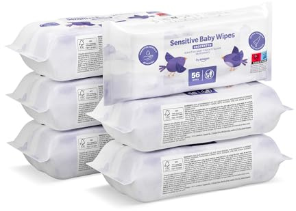 by Amazon Sensitive Babytücher, Unparfümiert, 336 Feuchttücher, 6er-Packung á 56 Stück