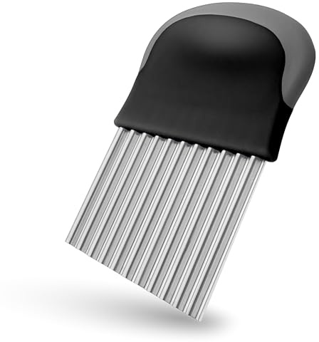 Villkin Wellenschneider aus Edelstahl - Spülmaschinengeeignet - Ergonomischer Griff für sicheren Halt - Für Kartoffeln, Gemüse und Obst – Gleichmäßige Wellen- und Riffelschnitte (1x Schwarz-Grau)