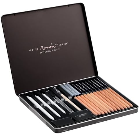MARCO Skizzen Zeichen Bleistift Set Anfänger ideal zum Schattieren für Zeichnen, Skizzieren für Künstler, Erwachsene, Teenager (Sketch 19-teiliges Geschenkset)
