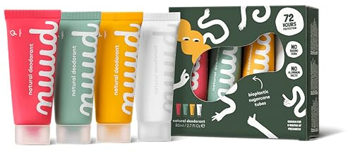nuud Family Pack | Deocreme | 4 x 20ml | Vorteilspack | natürliches, veganes Creme-Deodorant, wirkt 3 Tage, ohne Parfüm, ohne Aluminium, für Mann & Frau, Vorrat für 10 Monate, dermatologisch getestet
