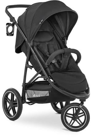 hauck Rapid 3R, Schwarz - Dreirad Kinderbuggy mit Gummireifen, Federung und Liegeposition ab Geburt bis 22 kg, UV Schutz 50+, Zusammenklappbar, Höhenverstellbarer Schieber mit Becherhalter