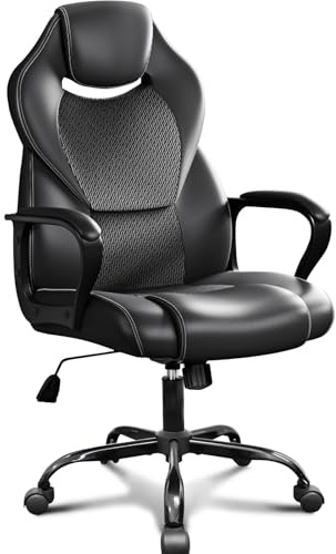 BASETBL Bürostuhl Chefsessel 150kg Schreibtischstuhl, Bürosessel Office Chair Gaming Stuhl, Bürostühle ergonomisch PU Leder, PC Stuhl Drehstuhl Hat weiche gepolsterte Armlehnen, Wippfunktion, schwarz