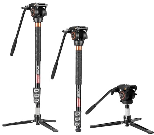 Cayer FP34 Einbeinstativ mit Füßen, 71-Zoll-Aluminium-Teleskop-Kamera-Einbeinstativ mit Fluidkopf und 3-Bein-Stativbasis für Canon Nikon Sony Olympus Panasonic DSLR-Kamera