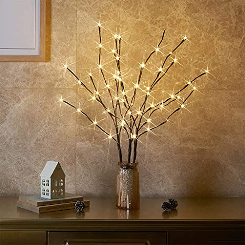 Eambrite 3er Set Lichterbaum Aussen Innen 60LEDs wasserdichte Lichterzweige 76CM Warmweißes Zweiglicht Braun mit Netzstrom Betriebene LED Lampe Zweige Dekoration für Weihnachten Ostern Deko Halloween