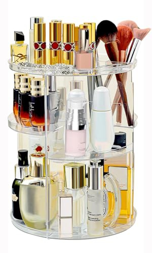 Hoiumlz 360° Drehbar Make Up Kosmetik Organizer Justierbarer Aufbewahrung Kosmetikbox Großer Kapazitäts Hautpflege Makeup Organizer für Eitelkeit und Badezimmer (Drehbar Cosmetic Organizer)