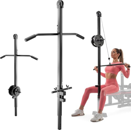 Hop-Sport Latzugturm, Kabelzugstation für Hantelbank, Seilzug Fitnessgerät für Zuhause, Ideal für Krafttraining, 60 kg Max Belastbarkeit, Höhe 172 cm