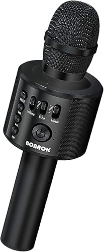 BONAOK Bluetooth Karaoke Mikrophon Erwachsene, Tragbares 3 in 1 Singing Mic, Handmikrofon Home Geburtstagsgeschenk Karaoke Mikrofon für iPhone, für Android, für PC, für Smartphone (Schwarz)