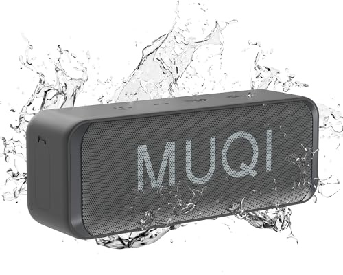MUQI Bluetooth Lautsprecher, Musikbox mit IPX7 Wasserdicht,kabelloser Boxen 10W Stereo Sound intensiver Bass,24 Std.Spielzeit, Eingebaut Mikrofon, tragbarer Box für Zuhause, Draußen (Grau)