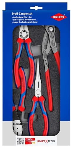 KNIPEX Zangen-Set, 00 20 01 V15 | in Schaumstoffeinlage, 4-teilig, Kombizange, Cobra, Flachrundzange, Kraft-Seitenschneider, 165 x 33 mm