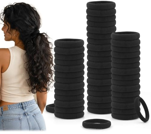 Dreamlover Haargummi Damen Für Dickes Haar, 9mm Breit Nahtlos Schwarz | Nahtlos ohne metall, für langes haar, 3.99cm innendurchmesser, baumwolle, alltag und sport, 50 stück