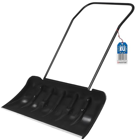 BAUSTER® Schneeschaufel 82 cm mit Rädern und ergonomischem Griff Schneewanne mit Alu-Profilkante Metall-Stiel Kunststoff-Blatt Schneeschieber Eckig robuste Kratzschaufel Aluminiumkante