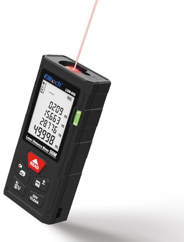 Elitech LDM-50-Series Laser Entfernungsmesser 50 m Reichweite, ±2 mm Genauigkeit, Flächen-/Volumen-/Pythagoras-Messung, 99 Speicherplätze Hintergrundbeleuchtung für Heimwerker und Profis
