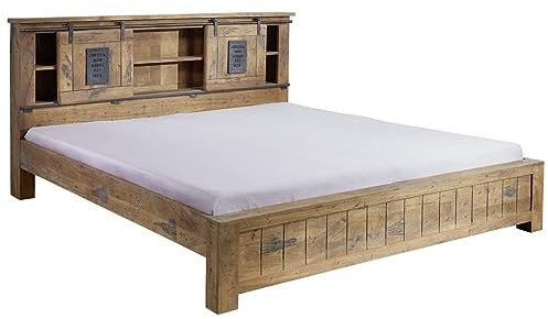 MASSIVMOEBEL24.DE Bett Mango Natur lackiert Railway #143 | 190x220x105 (BxTxH) 78 kg Industrial zerlegt vollmassiv