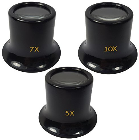 Uhrmacherlupe Juwelierlupe 3tlg Set Uhrmacher Auge Okular mit 20 mm Glaslinse Vergrößerung Faktor 5 7 10