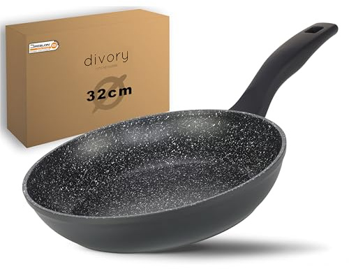 DIVORY beschichtete Bratpfanne – Antihaft beschichtete Pfanne für alle Herdarten – Universalpfanne Spülmaschinen geeignet + Backofenfest und frei von PFOA/APEO (32cm, Schwarz)