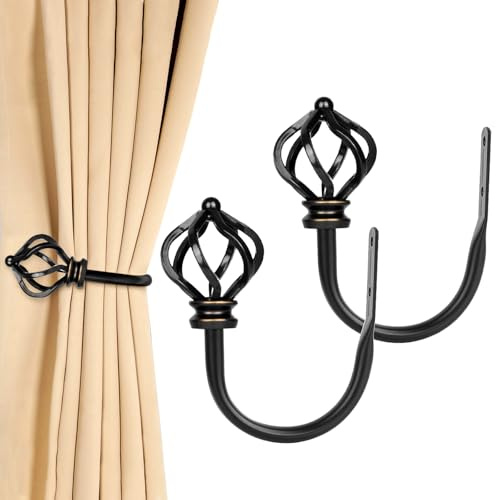 KAMANINA Raffhalter für Vorhänge, Vorhang Raffhalter Schwarz Raffhalter für Gardinen, U-Form Raffbügel Wandbefestigung, 2 Stück Curtain Hook