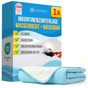 Bettunterlage Wasserdicht 90x150 - [Dermatologisch getestet] -Bettschutz & Matratzenschutz - [Waschbar bis 95° & Wiederverwendbar] - 4-lagiger Nässeschutz - Geeignet bei Inkontinenz