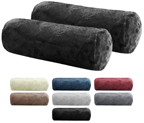 BaSaTex Plüsch Nackenrollenbezug, 2er Pack, 15x40, Schwarz | Winter Plüsch, Kuschelig Weich, Für Nackenrollen, Öko_Tex Zertifiziert, Cashmere-Touch