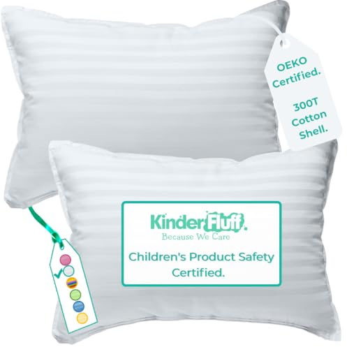 kinder Fluff 2X Kleinkind-Kissen (25x38cm) - Mit 300T-Baumwollhülle Und Alternativer Daunenfüllung. Hypoallergen, Maschinenwaschbar Und Tierversuchsfrei | Kinder-Kissen Und Reisekissen (Weiß)