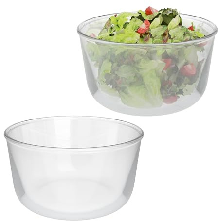 Relaxdays Salatschüssel Glas, 2er Set, 1,6 Liter, Rührschüssel, Servierschüssel Küche, runde Glasschüsseln, transparent