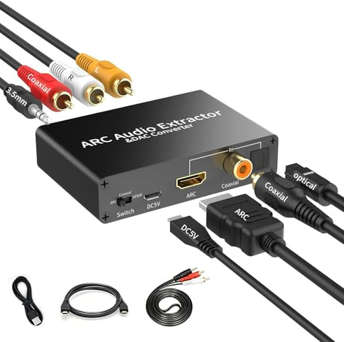 Multifunktions-ARC-Audio-Extraktor, HDMI ARC, Glasfaser, Koaxiale 3-Eingangsmethoden-Schaltfunktion, 3.55mm Stereo-Kopfhörer-Anschluss Ausgestattet Hochleistungs-Audio-Verstärker