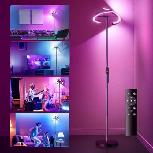 Ehaho RGB Stehlampe | Dimmbar Stehlampe Wohnzimmer | 20W LED Modern Deckenfluter mit Fernbedienung | 3000K-6000K Touch Stehleuchte Leselampe für Wohnzimmer Schlafzimmer Büro Hotel