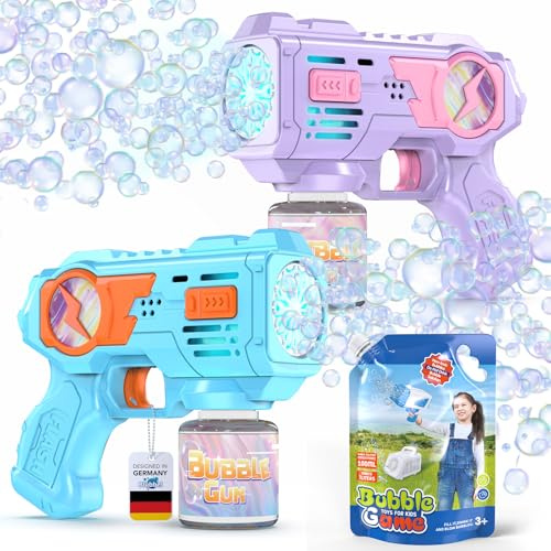 Blubbel LED Seifenblasenpistole 2er Set + 1L Seifenblasen Flüssigkeit | Party Seifenblasenmaschine - Seifenblasen Pistole - Bubble Gun - Geschenke für Kinder - Hochzeit