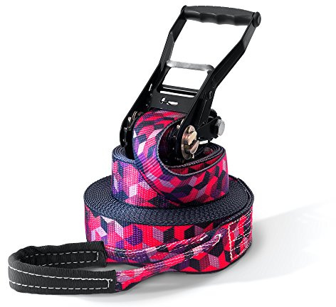 Secoroco Slackline Set 15 m Cubes – Outdoor Balance Line mit Ratsche, Baumschutz & Tragebeutel, 5 cm breit